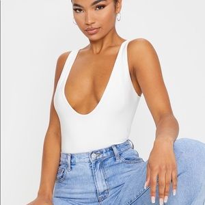 PLT White low cut Bodysuit
